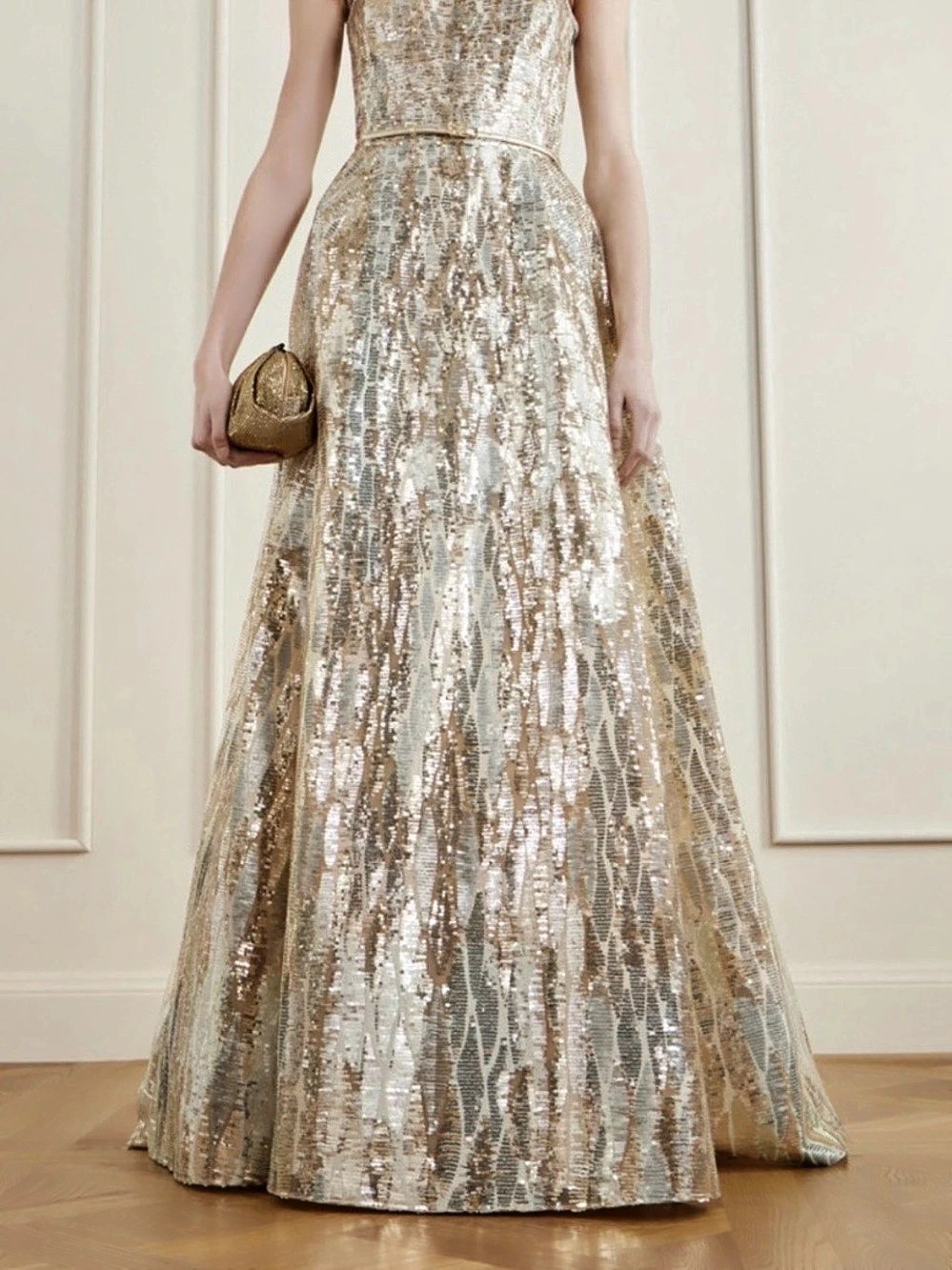 Elie Saab Strapless Sequin Gown in gold and silver